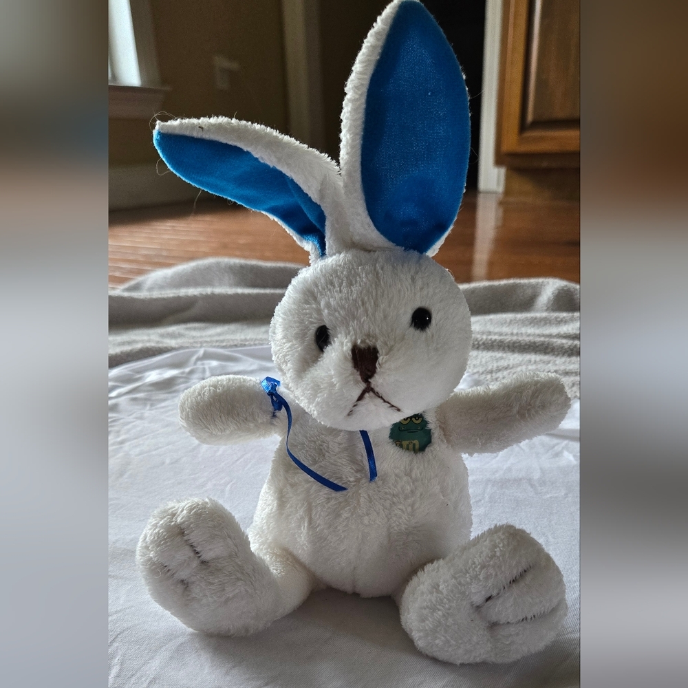 White and Blue M & M Plush Stuffed Animal with Ribbon 2006